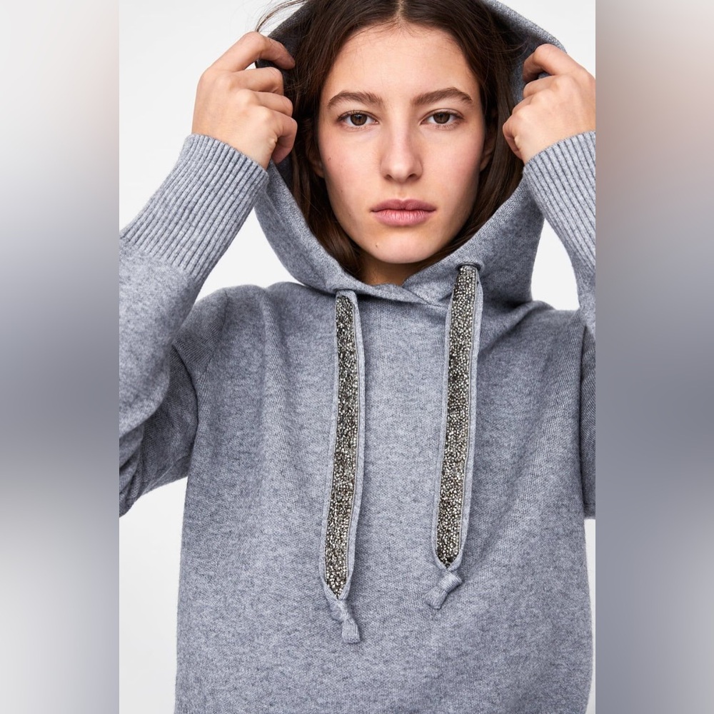 Zara Knit Embellished Hoodie